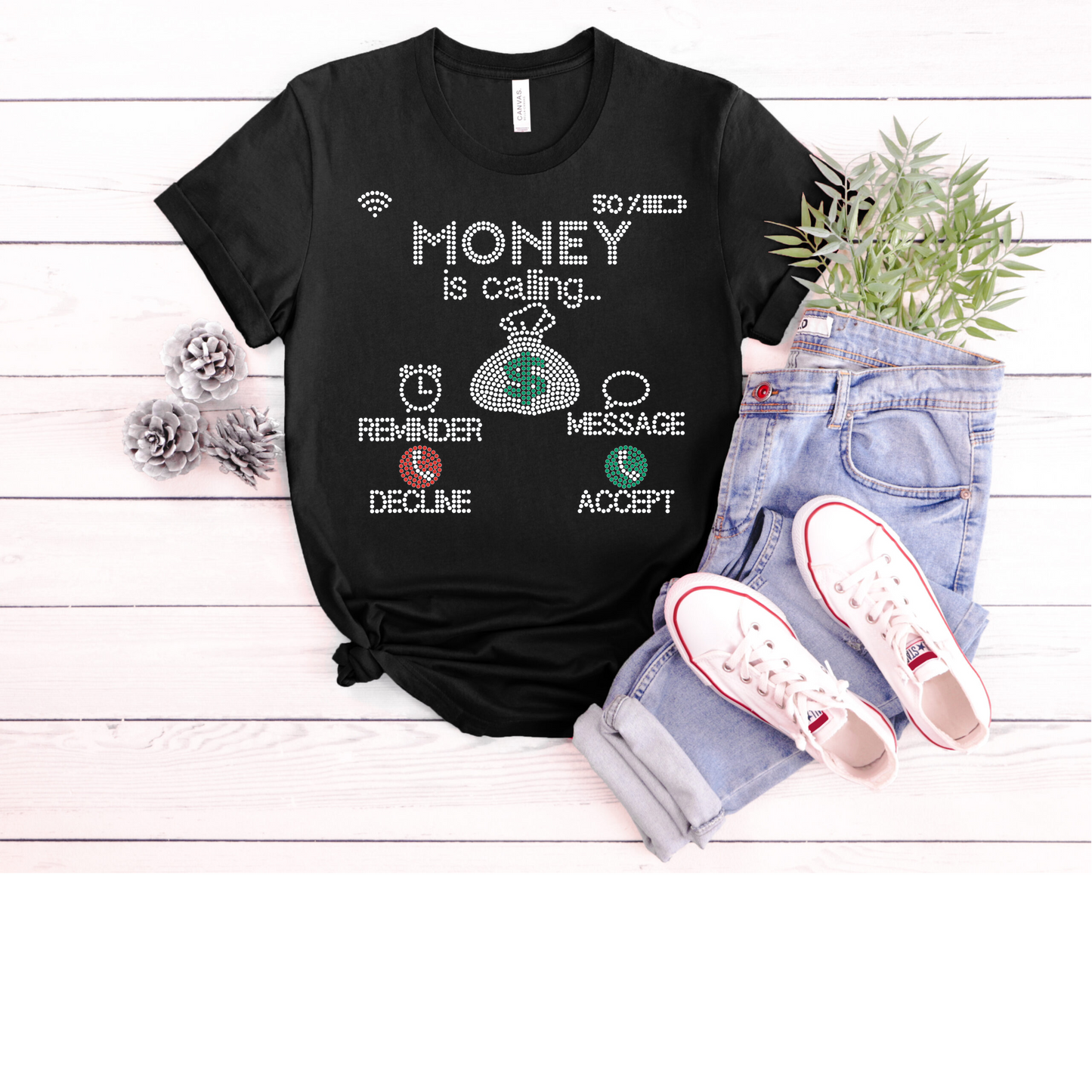 Money Is Calling Rhinestone Tee