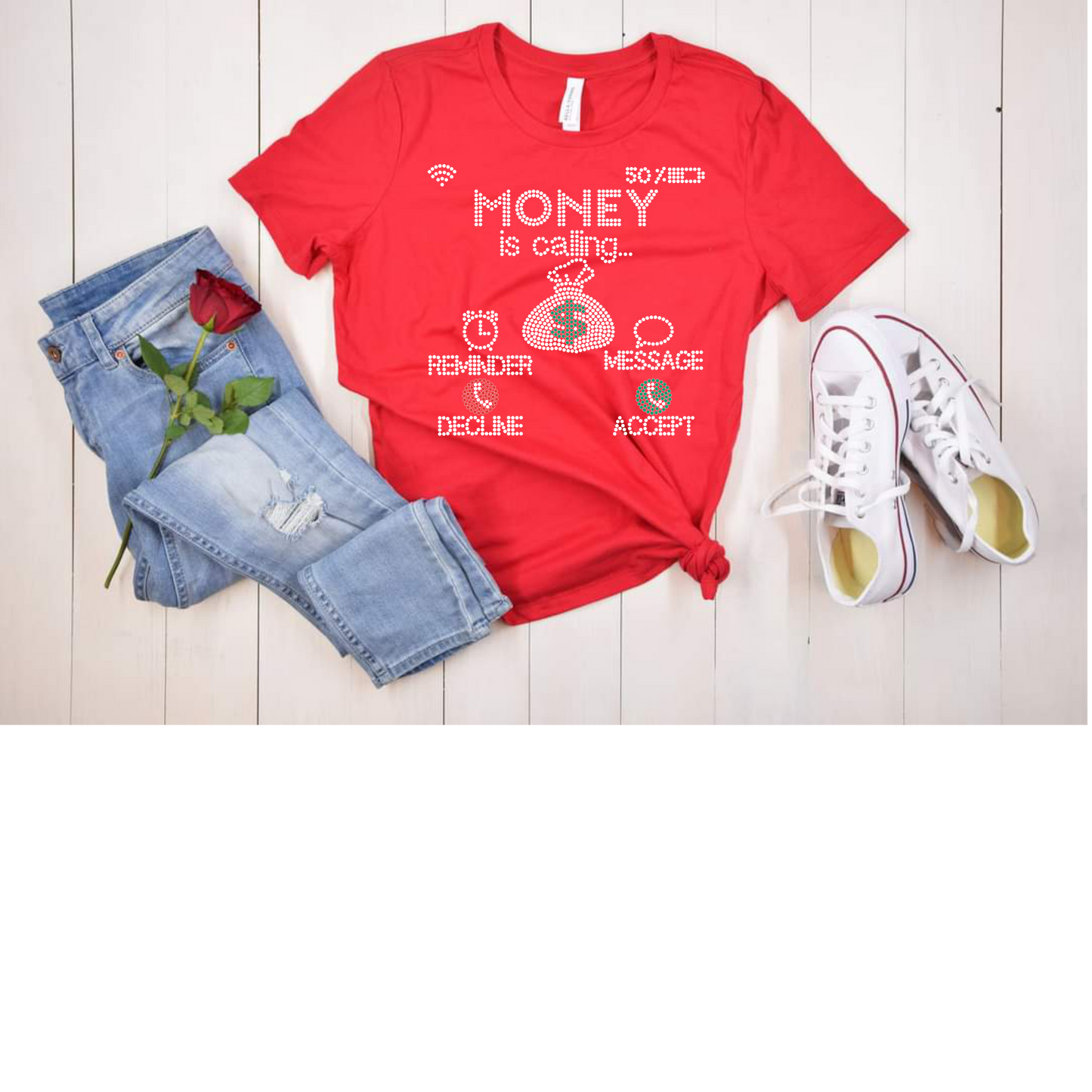 Money Is Calling Rhinestone Tee